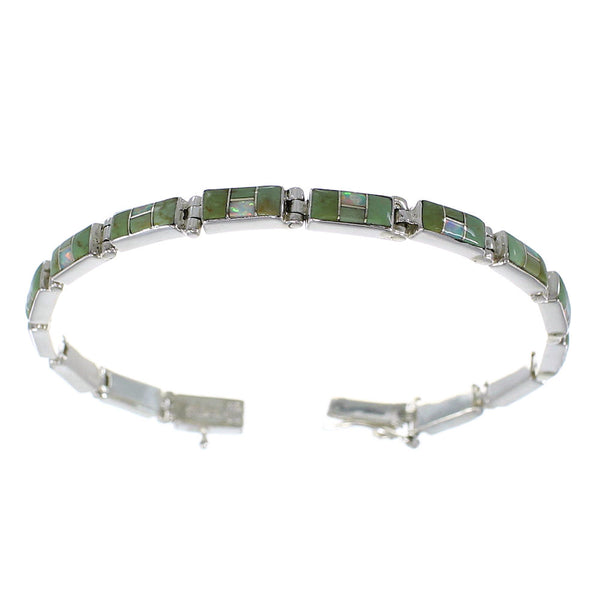 Sterling Silver Turquoise And Opal Inlay Link Bracelet EX54226